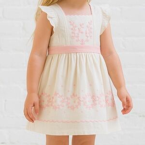 Nannette White Dress With Pink Embroidery and Sash
